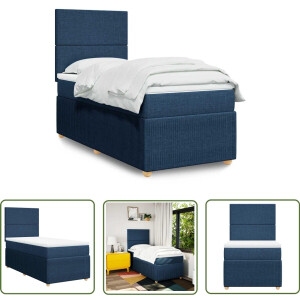 vidaXL Matras - Boxspring - Boxspring met matras stof blauw 90x200 cm - Bed - Slaapkamer - Boxspringbed
