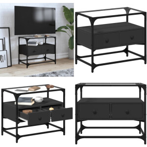 vidaXL Tv-meubel met glazen blad 60x35x51 cm bewerkt hout zwart - Tv-meubel - Tv-meubelen - Tv Kast - Opbergkast