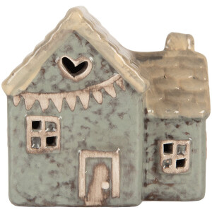 Clayre & Eef Decoratie Huis met LED LED 8x6x8 cm Groen Keramiek