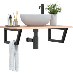 vidaXL Badkamer wandschap staal en massief eikenhout