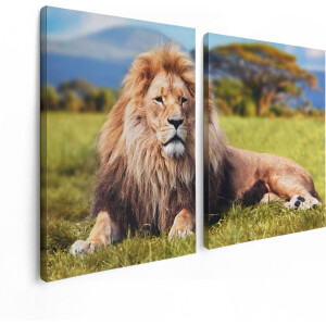 Artaza Canvas Schilderij Tweeluik Leeuw - 120x80 - Foto Op Canvas - Canvas Print