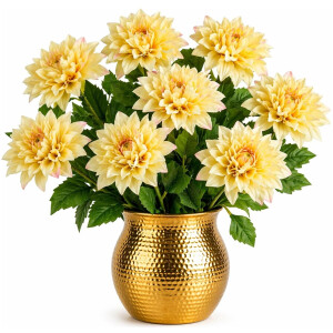 Mica Decorations Kunstbloem Dahlia Artistic - 8x - H74 cm - geel - kunststof - stelen kunstbloemen - boeket - bloemetjes