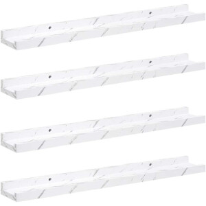 vidaXL - Wandplank - 4 - st - Wit - Marmer - 60 - x - 9 - x - 3 - cm - Bewerkt - hout