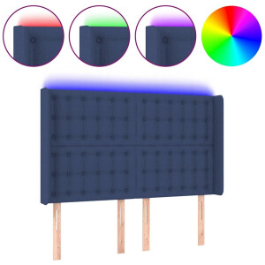 vidaXL - Hoofdbord - LED - 147x16x118/128 - cm - stof - blauw