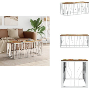 vidaXL Salontafel - Salontafels - Bijzettafel - Banktafel - Salontafel roestvrij staal en massief gerecycled hout zilver