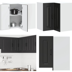 vidaXL Keukenwandhoekkast Kalmar bewerkt hout zwart - Keuken Muur Hoekkast - Keuken Muur Hoekkasten - Keuken Wandkast - Muur Hoekkast