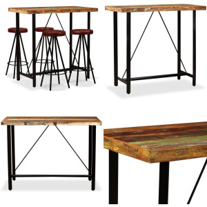 vidaXL Barset massief gerecycled hout en echt leer 5-delig - Bar Set - Bar Sets - Bar Tafel En Kruk - Bar Tafels En Krukken