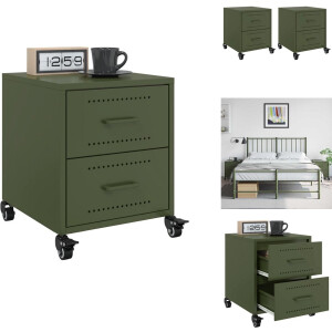vidaXL Nachtkastje - Nachtkastjes - Bijzettafel - Wandkastje - Nachtkastjes 2 st 36x39x43,5 cm staal olijfgroen