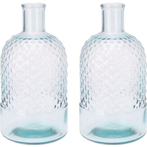 H&S Collection Bloemenvaas Salerno - 2x - Gerecycled glas - transparant - D12 x H23 cm - Fles vorm