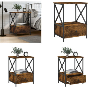vidaXL - Nachtkastje - 50x41x65 - cm - bewerkt - hout - gerookt - eikenkleurig
