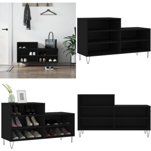 vidaXL Schoenenkast 102x36x60 cm bewerkt hout zwart - Schoenenrek - Schoenenrekken - Opbergrek Voor Schoenen - Schoenenstellage