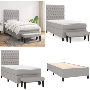 vidaXL Boxspring met matras stof lichtgrijs 90x200 cm - Boxspring - Boxsprings - Pocketveringbed - Bed