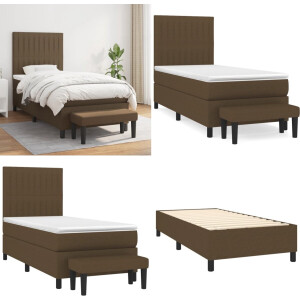 vidaXL Boxspring met matras stof donkerbruin 100x200 cm - Boxspring - Boxsprings - Pocketveringbed - Bed