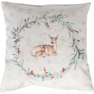 Clayre & Eef Kussenhoes 40x40 cm Wit Groen Katoen Hert