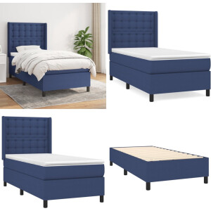vidaXL Boxspring met matras stof blauw 90x190 cm - Boxspring - Boxsprings - Bed - Slaapmeubel