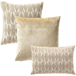 Hoii Kussenset - 3 kussens - beige - champagne - zand – Natural diamond patroon - inclusief gecertificeerde binnenkussens - Luxe duurzame sierkussens voor bank of woonkamer