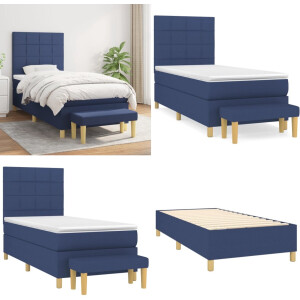 vidaXL Boxspring met matras stof blauw 90x200 cm - Boxspring - Boxsprings - Pocketveringbed - Bed