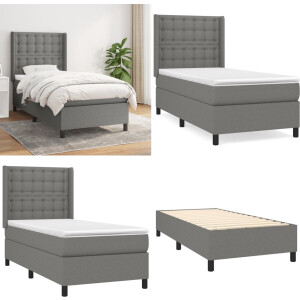 vidaXL Boxspring met matras stof donkergrijs 90x200 cm - Boxspring - Boxsprings - Bed - Slaapmeubel