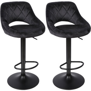 PIPIPOXER-Set van 2 fluwelen barkrukken, in hoogte verstelbaar met metalen poten, zwart