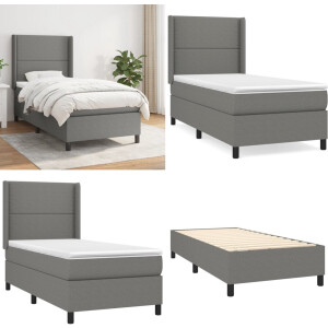vidaXL Boxspring met matras stof donkergrijs 90x200 cm - Boxspring - Boxsprings - Bed - Slaapmeubel