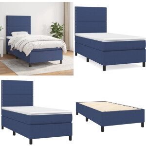 vidaXL Boxspring met matras stof blauw 90x190 cm - Boxspring - Boxsprings - Bed - Slaapmeubel