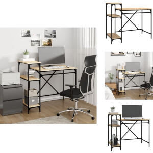 vidaXL Bureau - Bureaus - Laptoptafel - Computertafel - Bureau schappen 105x50x90 bewerkt hout en ijzer sonoma eiken