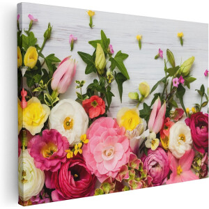 Artaza Canvas Schilderij Bloemen Op Een Witte Houten Achtergrond - 80x60 - Foto Op Canvas - Canvas Print