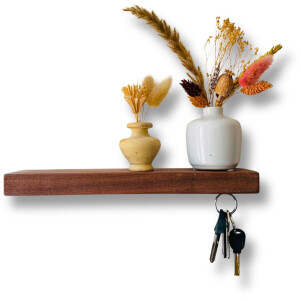 HangKey Plankie XL Notenhout - Wandplank Sleutelrekje van Massief Notenhout - Sleutelkastje voor Binnen - Houten Sleutelhouder en Organizer - 29,5 x 7 x 2,4 cm