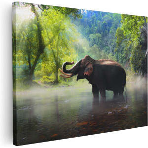 Artaza Canvas Schilderij Olifant In Het Water - 80x60 - Foto Op Canvas - Canvas Print
