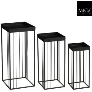 Mica Decorations Beth Bijzettafel – Set van 3 – Bijzettafels Woonkamer – Salontafel – Tafeltje – Koffietafel – Bijzettafeltjes Woonkamer IJzer – 30 x 30 x 70 cm – Zwart