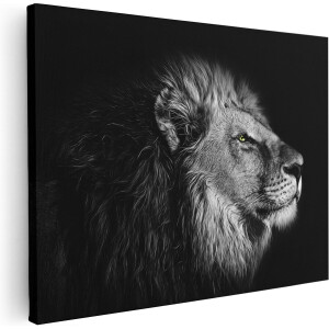 Artaza Canvas Schilderij Leeuw - 80x60 cm - Wanddecoratie Dierenkop - Muurdecoratie Zwart Wit - Schilderijen Op Canvas Dieren