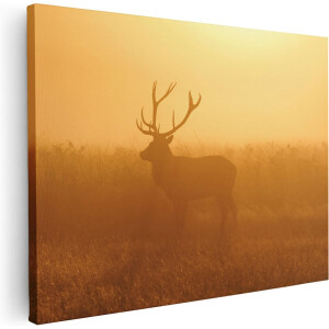 Artaza Canvas Schilderij Hert Tijdens De Mist - 80x60 - Foto Op Canvas - Canvas Print
