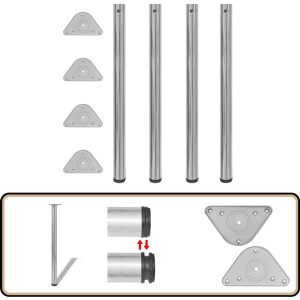 Tafelpoten Verstelbaar - Geborsteld Nikkel - 870 mm - 4 stuks Tafelpoten - Tafelpoten Set - Tafelschroeven - Metalen Tafelpoten - Adjustable Feet
