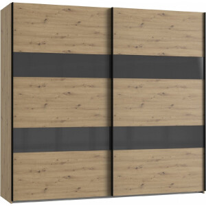 Kledingkast Mierlo - Spaanplaat - Naturel - 225x208x65 cm (BxHxD) - Schuifdeuren - Hang-legkast - Met 4 Legplanken en 2 Roedes