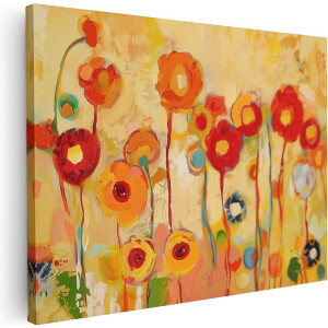 Artaza Canvas Schilderij Kleurrijke Bloemen in een Veld - Bloemen - 80x60 cm - Wanddecoratie Woonkamer - Schilderijen - Muurdecoratie