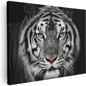 Artaza Canvas Schilderij Tijgerkop Met Blauwe Ogen - Zwart Wit - 80x60 - Foto Op Canvas - Canvas Print