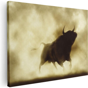 Artaza Canvas Schilderij Zwarte Stier In Het Stoffige Rook - 40x30 - Klein - Foto Op Canvas - Canvas Print