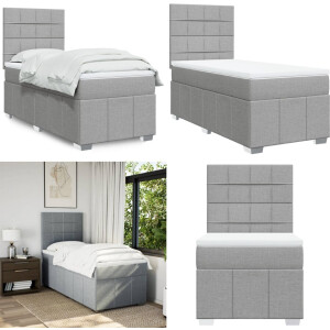 vidaXL Boxspring met matras stof lichtgrijs 100x200 cm - Boxspringbed - Boxspringbedden - Boxspring - Bed