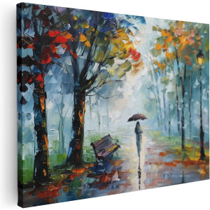 Artaza Canvas Schilderij Vrouw die in de Regen loopt met een Paraplu - 80x60 - Muurdecoratie - Foto Op Canvas - Canvas Print