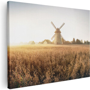 Artaza Canvas Schilderij Windmolen in het Veld - 80x60 - Foto Op Canvas - Canvas Print