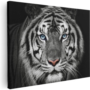 Artaza Canvas Schilderij Tijgerkop Met Blauwe Ogen - Zwart Wit - 40x30 - Klein - Foto Op Canvas - Canvas Print
