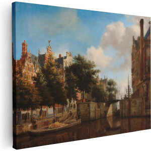 Artaza Canvas Schilderij Amsterdams Stadsgezicht met Huizen aan de Herengracht - Jan van der Heyden - 120x90 - Groot - Kunst - Wanddecoratie