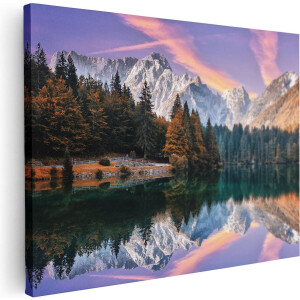 Artaza Canvas Schilderij Meer Met Weerspiegeling Van De Bergen - 80x60 - Foto Op Canvas - Canvas Print