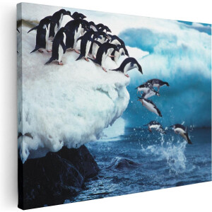 Artaza Canvas Schilderij Kudde Pinguïns Springen vanaf een Rots - 40x30 - Klein - Foto Op Canvas - Canvas Print