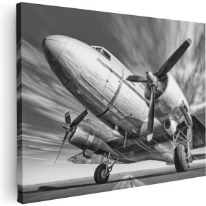 Artaza Canvas Schilderij Oud Vliegtuig Op De Landingsbaan - 80x60 - Foto Op Canvas - Canvas Print