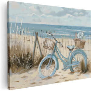 Artaza Canvas Schilderij Fiets op het Strand - 80x60 cm - Wanddecoratie Woonkamer - Schilderijen - Muurdecoratie