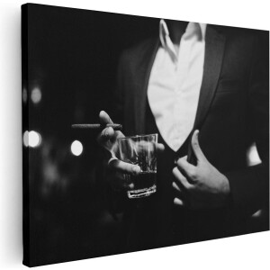 Artaza Canvas Schilderij Man In Pak Met Een Sigaar En Een Drankje - 40x30 - Klein - Foto Op Canvas - Canvas Print
