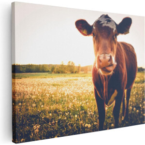 Artaza Canvas Schilderij Koe In De Wei Tijdens Zonsondergang - 40x30 - Klein - Foto Op Canvas - Canvas Print