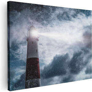 Artaza Canvas Schilderij Vuurtoren tijdens de Regen Storm - 80x60 - Foto Op Canvas - Canvas Print