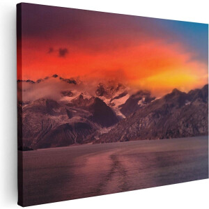 Artaza Canvas Schilderij Bergen Landschap - 40x30 cm - Klein - Wanddecoratie Zonsondergang - Muurdecoratie Natuur - Kamer Accessoires